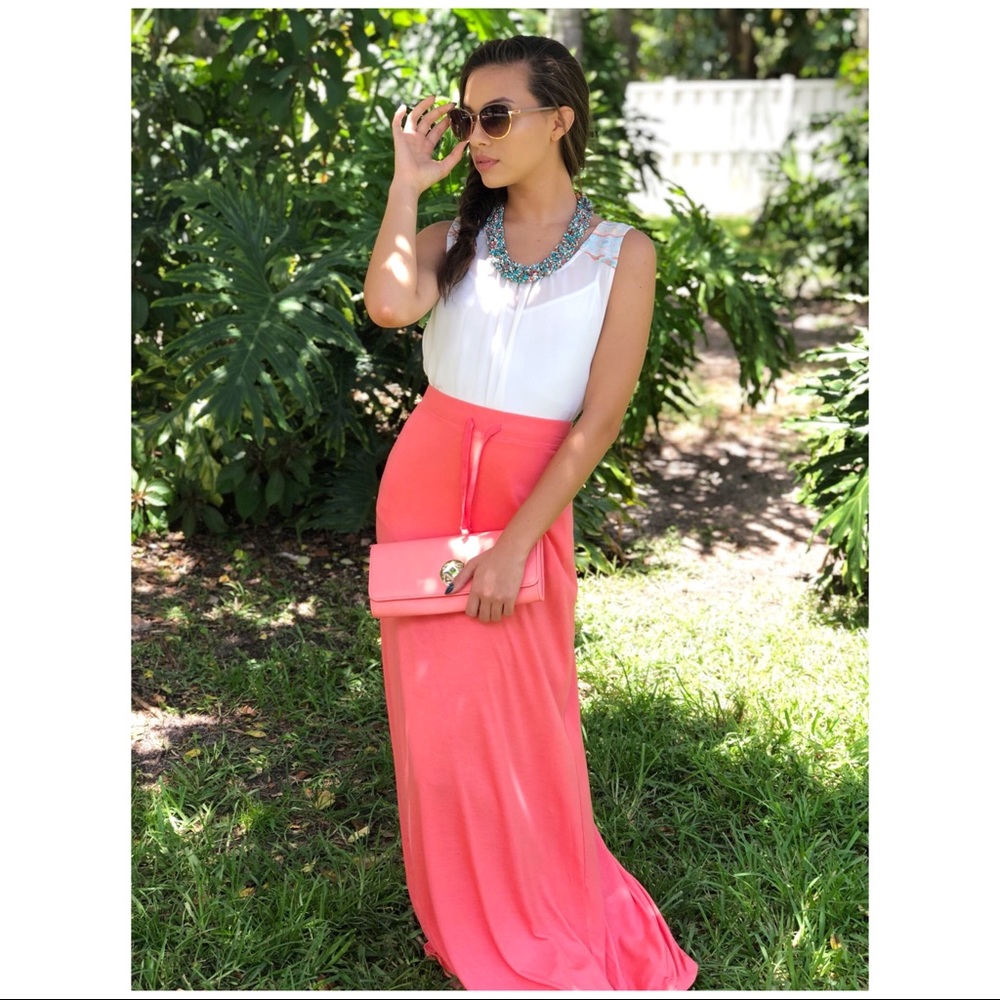 Coral orange maxi skirt